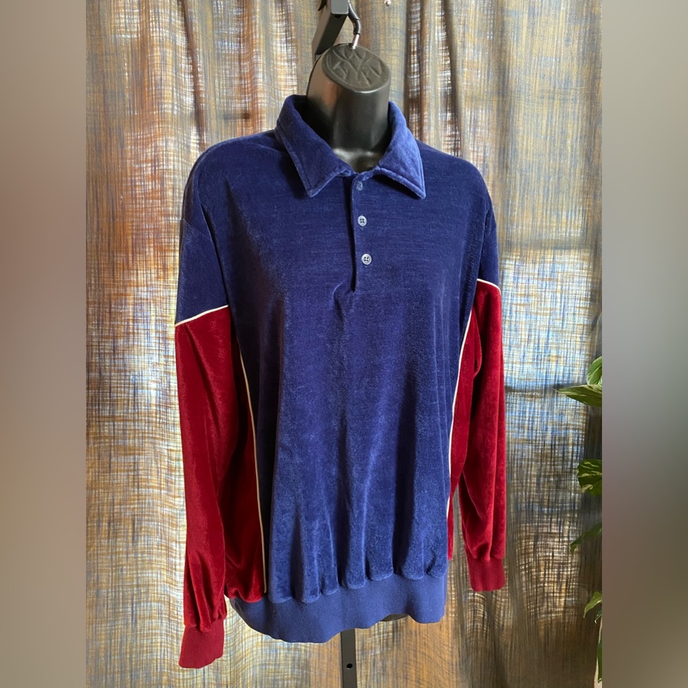 Vintage 70” velour long sleeve leisure shirt with waistband by Sears Sportswear